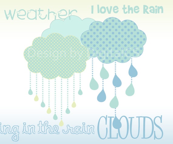 Items similar to Clouds clipart Commercial use Rain clip art Raindrops ...