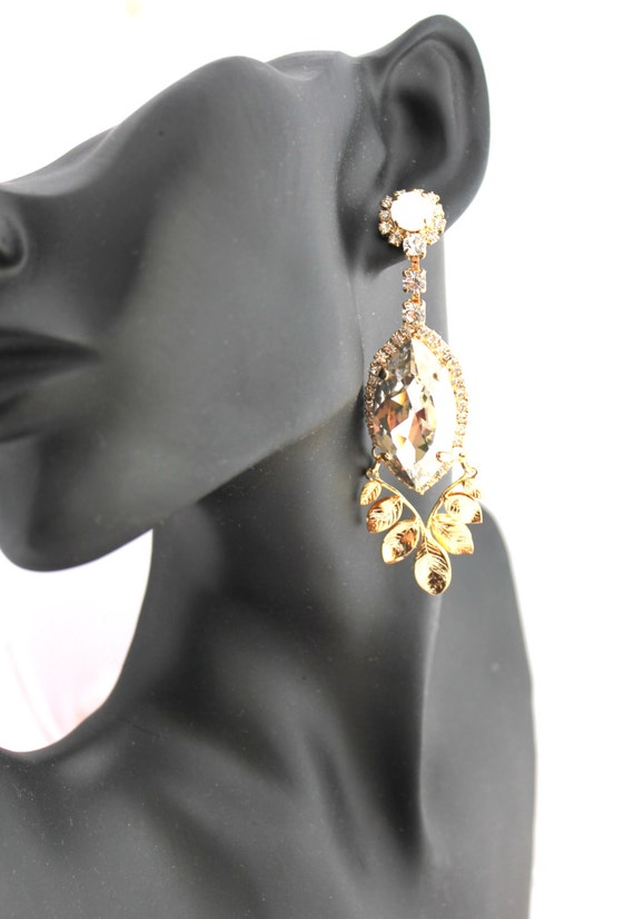 Statement Chandelier Crystal earrings 14k plated gold big