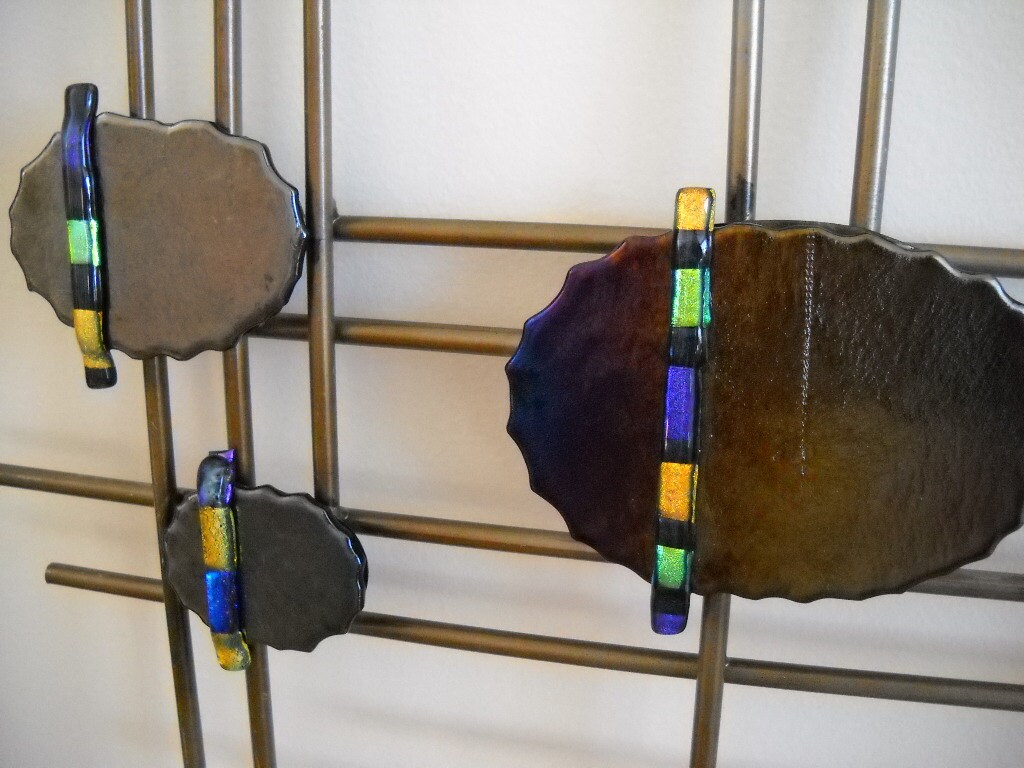 Fused glass and metal wall art Abstract Glass Art Lines and