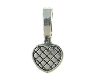 12 Medium Heart Glue On Bails Antique Silver Tone 10mm x 20mm - FD049