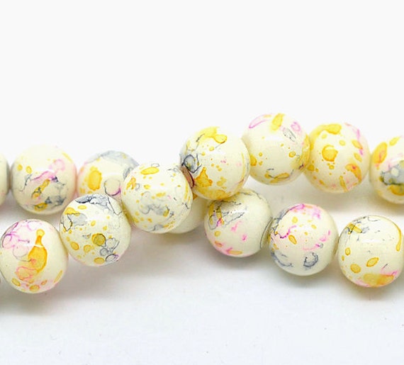 15 Mottled Glass Beads 10mm Tones of Pink Midnight Black