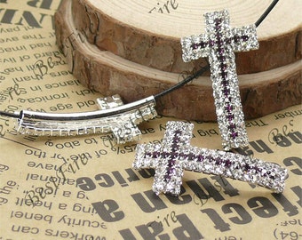 2pcs of 20x36mm silver tone Sideways Cross Rhinestone Connector,Cross Bracelet Connector,bangle findings