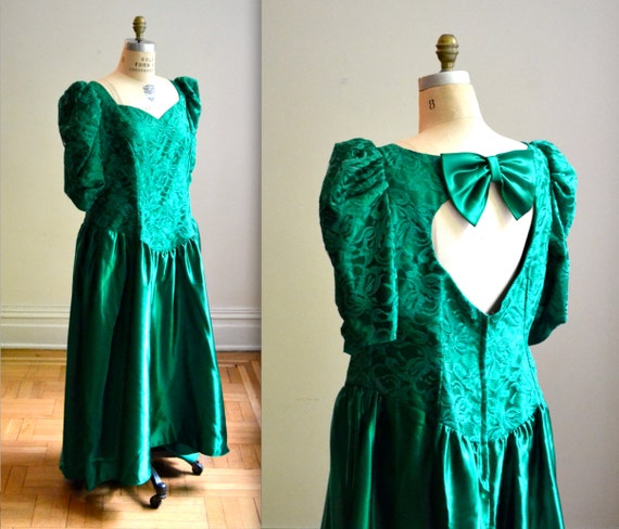  XL  Vintage Prom  Dress  in Green Emerald Green PLUS SIZE 80s
