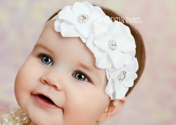 White baby headband flower headband baby HeadbandsBaptism