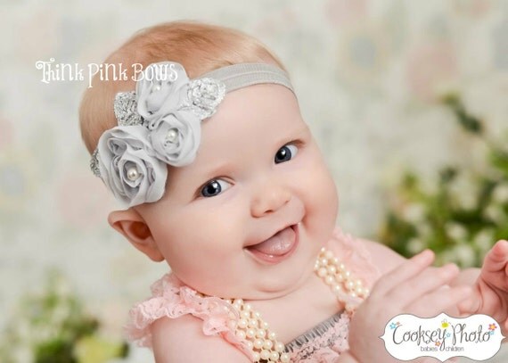 Baby Headband,Baby girl Headband,Newborn Headband,Infant headband,Girls Headband,Fower Headband,Shabby chic Headband,baby bows. by ThinkPinkBows