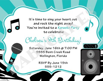 Karaoke Party Birthday Invitation DIY Print Your Own