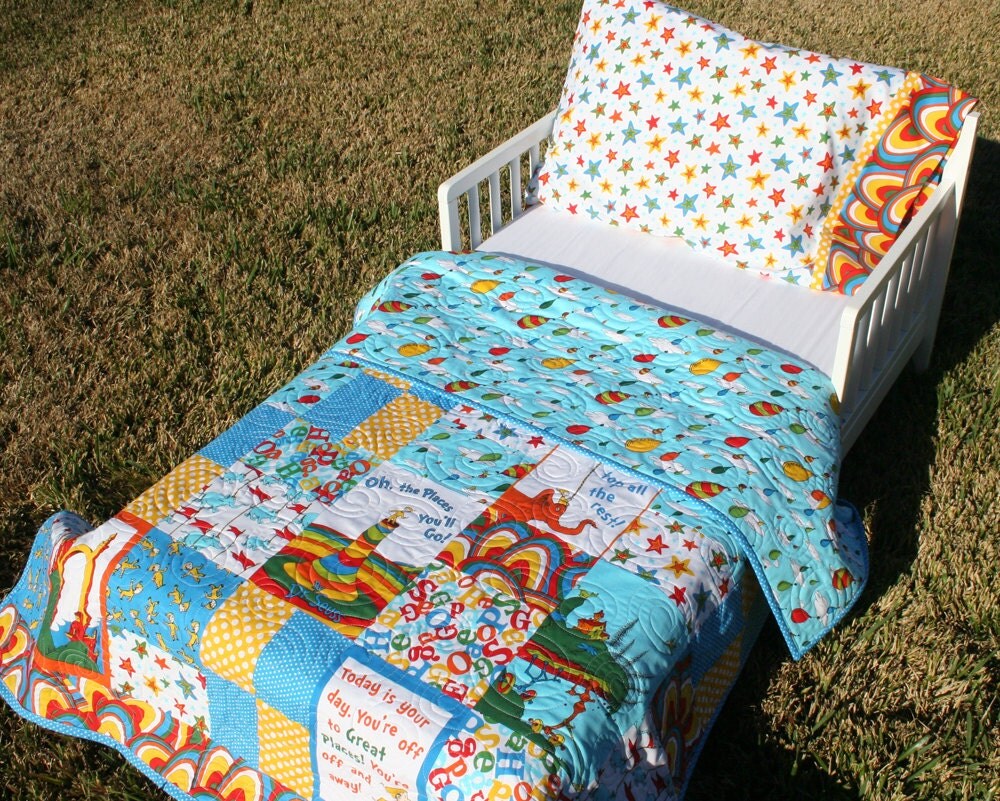 Dr Seuss Toddler Bed Set Oh the Places You'll Go Quilt Boy