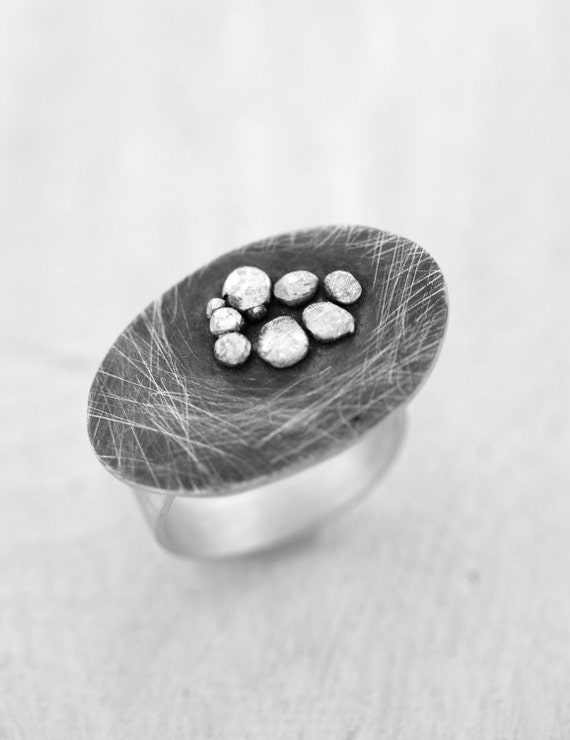 Geometric Ring, Oxidized Silver Statement Ring- Adjustable Ring