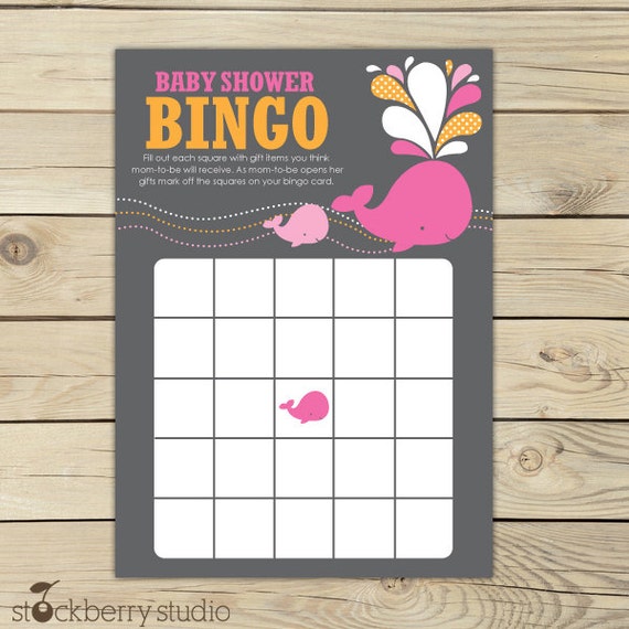 Whale Baby Shower Bingo Game Hot Pink Printable - Instant Download Il_570xn