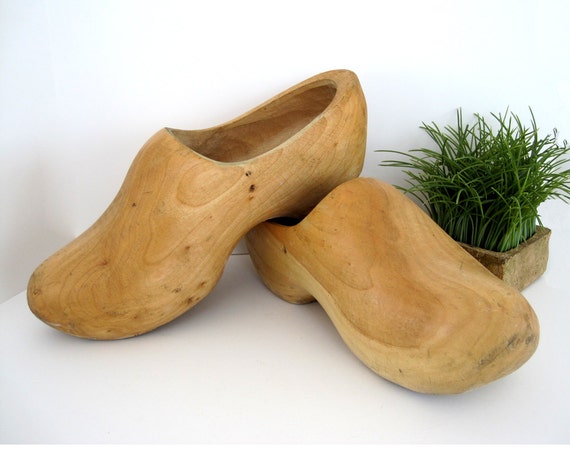 Vintage Wooden Shoes Clogs Dutch Hand Carved Mens Large