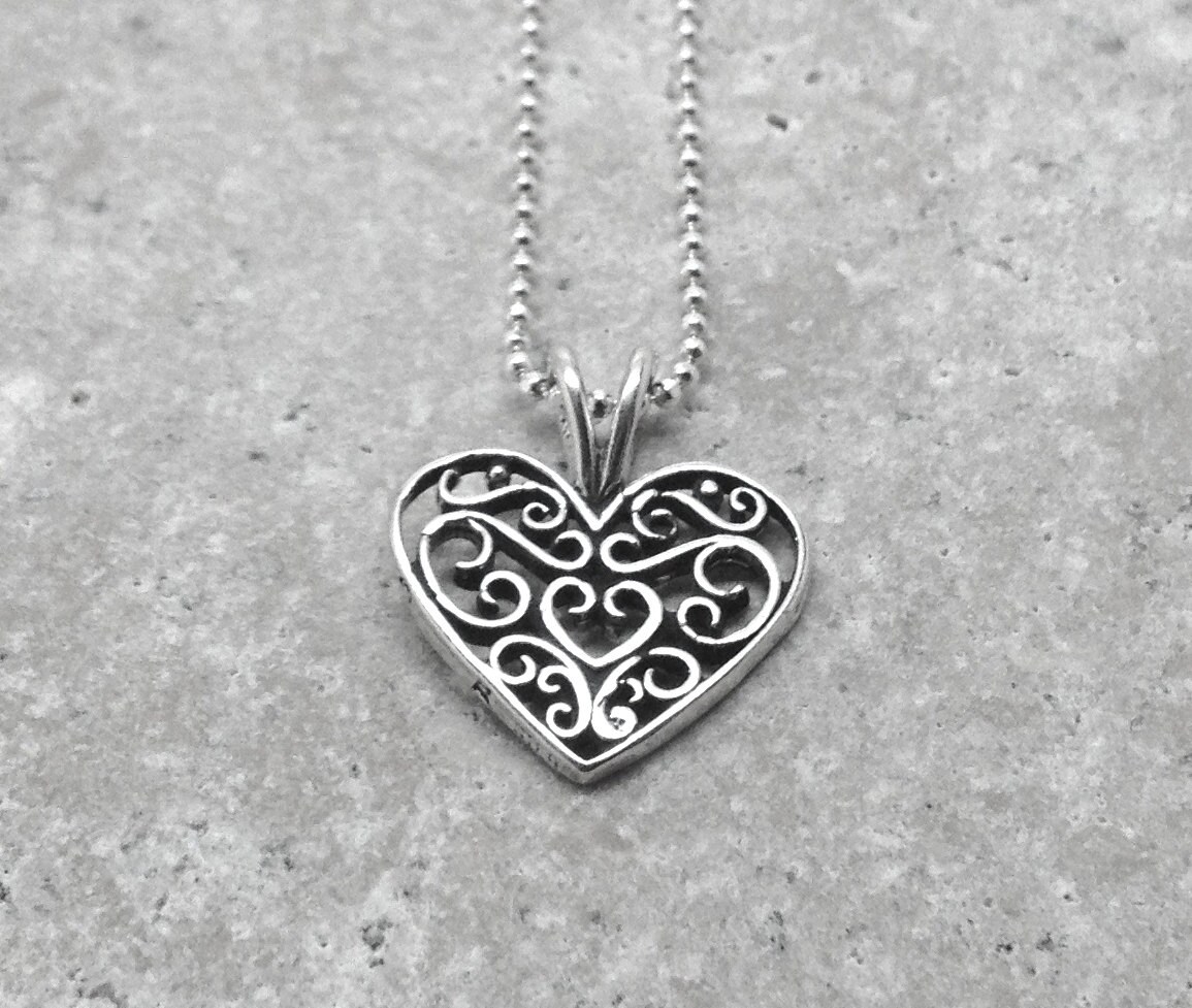 Filigree Heart Necklace Sterling Silver Jewelry Heart