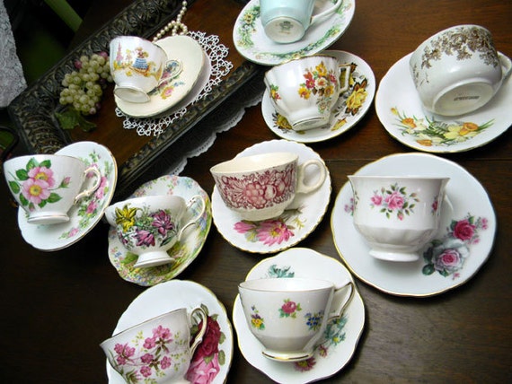 or vintage Cups Vintage   Bulk Lot and cups saucers Wedding Saucers MISMATCHED  Party and    Tea  bulk buy