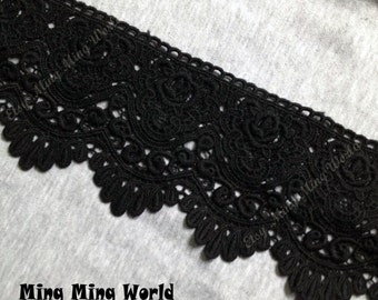 Cotton Lace Trim-1.5 Yards Black Rose Lace Trim (L134)