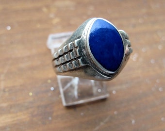 Lapis Lazuli Ring, Sterling Silver, Vintage from Peshawar, Size 8-9