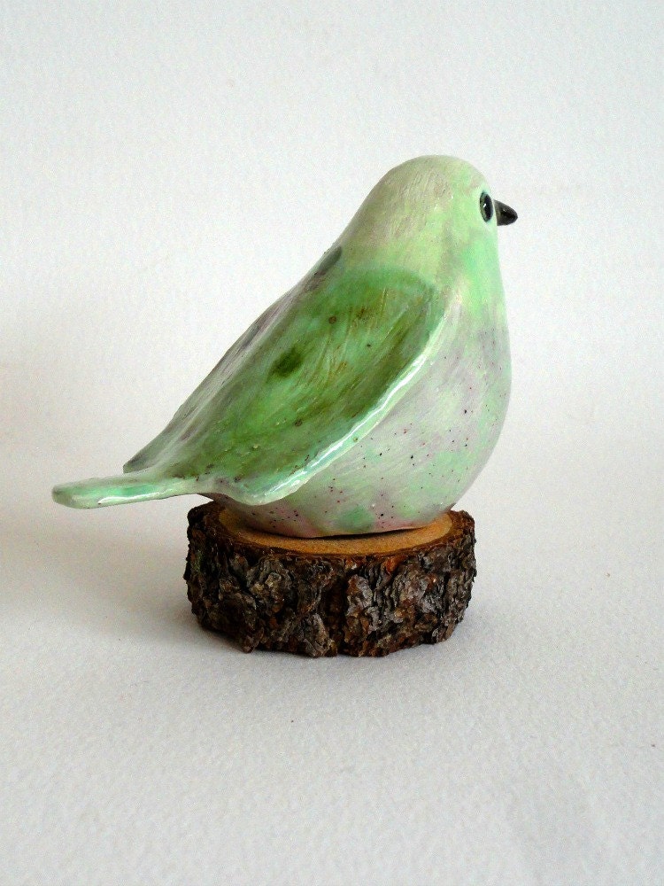 pottery bird soft green