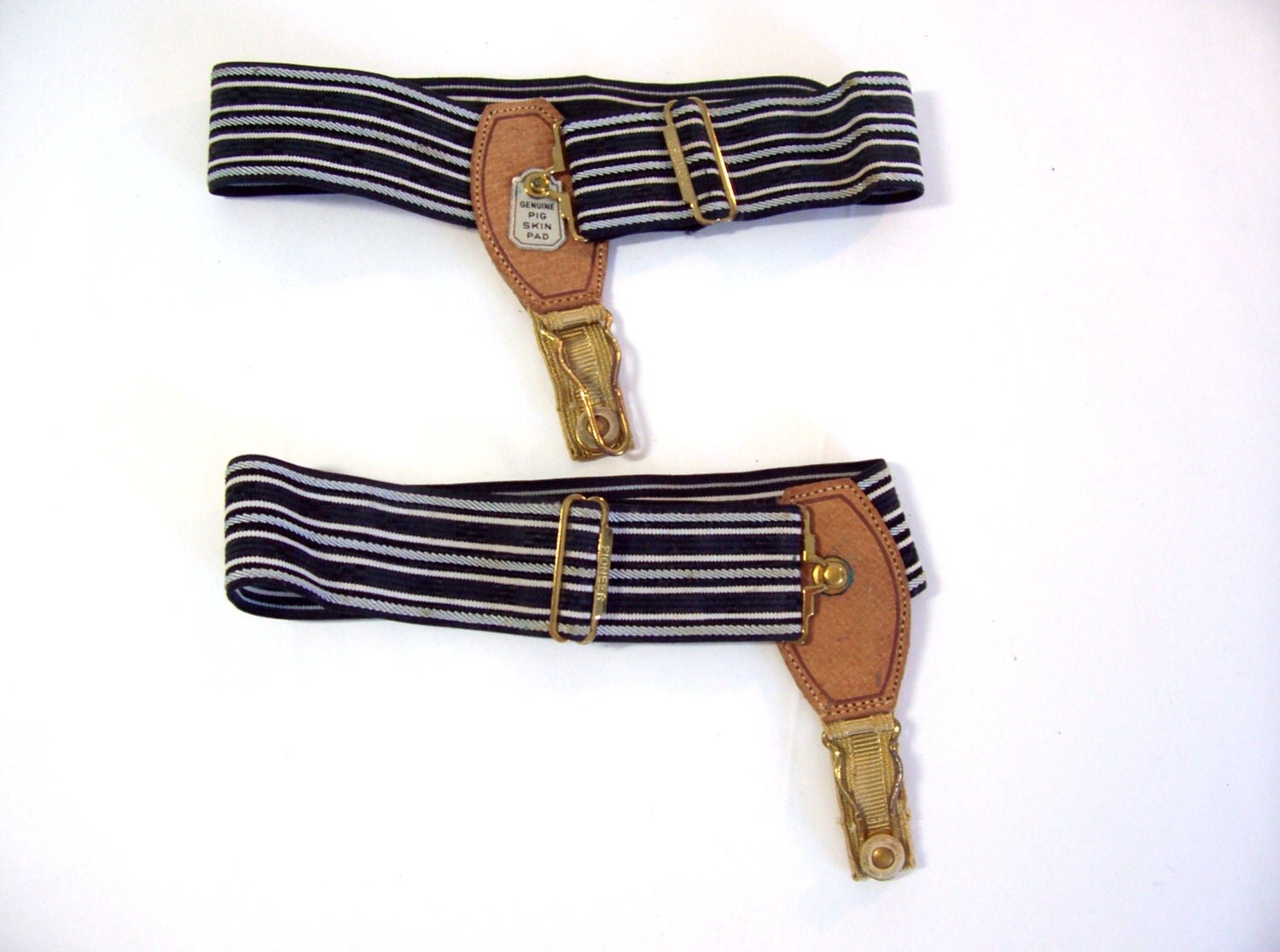 Men's Vintage Sock Garters Black and Tan Striped