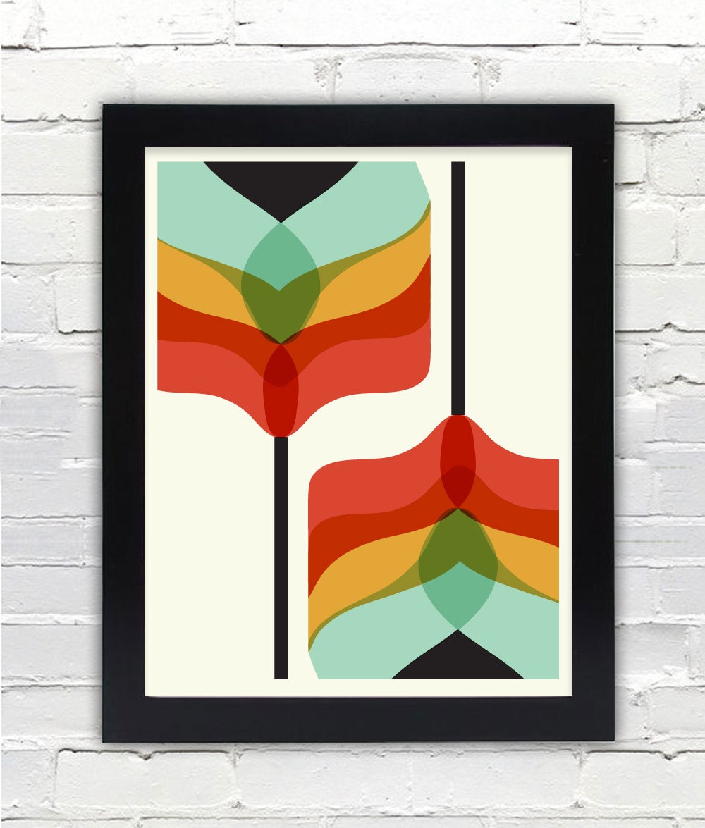 Mid Century Modern Art Falling Flowers Print // Gifts under 25