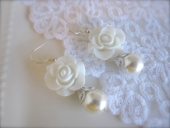 White earrings flower Earrings white rose Earrings Bridal