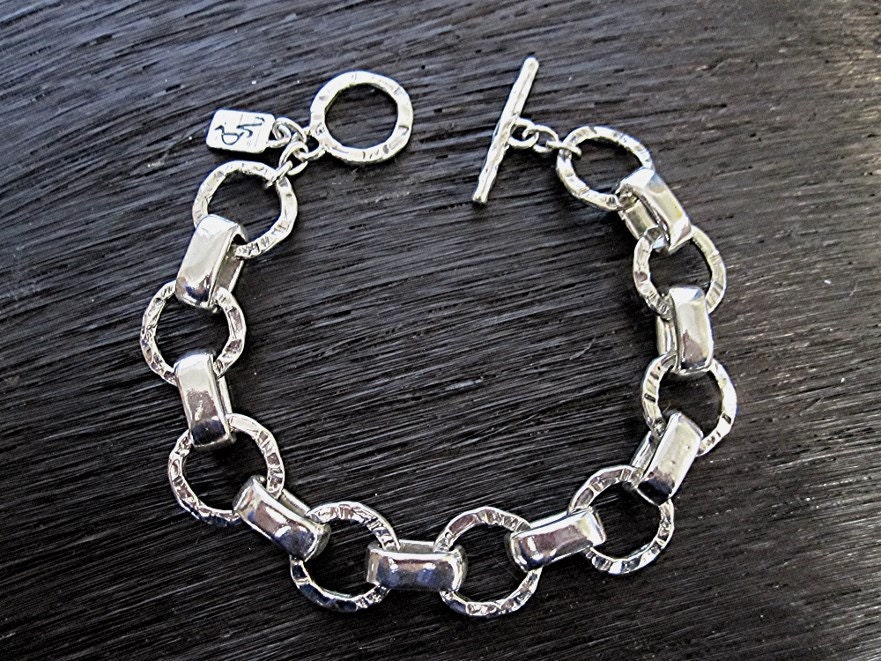 Chunky Artisan Chain Link Bracelet in Sterling Silver B19