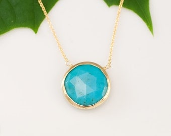 Turquoise Necklace - December Birthstone - Layer Necklace - bezel set necklace - gemstone necklace - Gold necklace