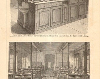 1894 Antique Engraving of a Chemical Laboratory