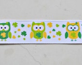 St Pats owls on white 7/8" grosgrain ribbon- St Patricks day Il_170x135