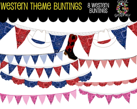 Cowboy Bunting Digital Clip Art Bunting Bunting Clipart Bunting Flag Pink Cowgirl Bandana Western Party - Instant Download Il_570xn