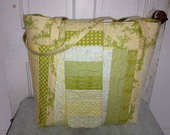 Quilted Cotton Weekender Bag in Gre en and Yellow Prints ...