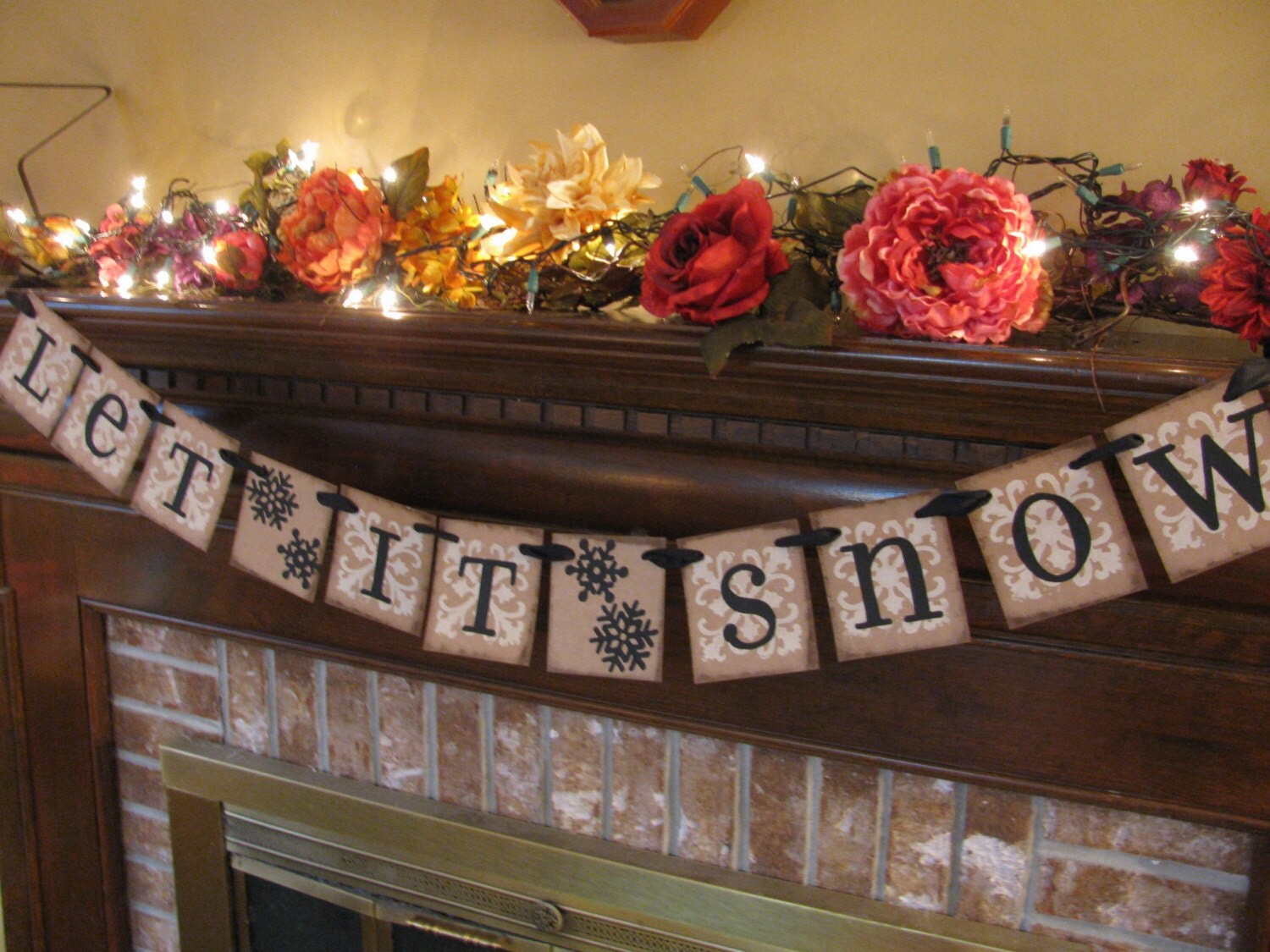 Christmas Banner Winter Garland Let it Snow bunting Classic Antique Style with Snowflakes (CH7)