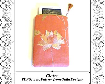 PDF Sewing Pattern Kindle, Kindle Fire, Nook, Nook color, Sony, Kobo case cover with zipper, padding, fully lined "Claire"