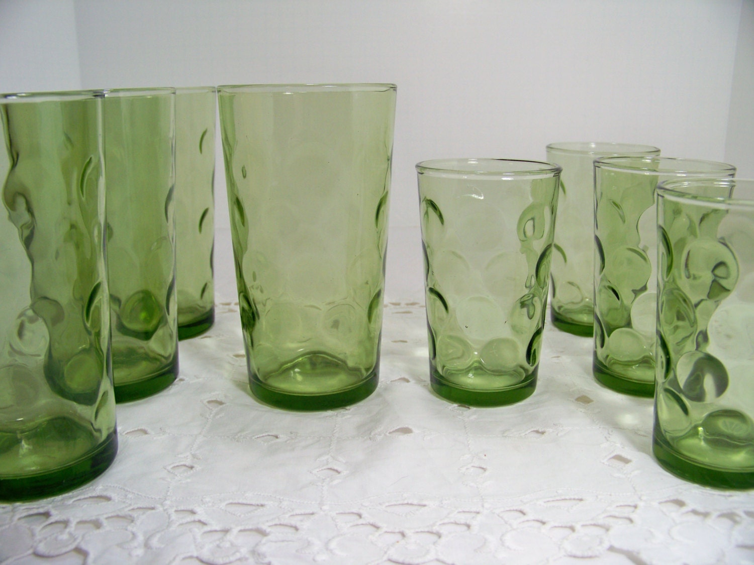 Vintage Glass Set Green Optic Dot Glasses Drinking Glasses and