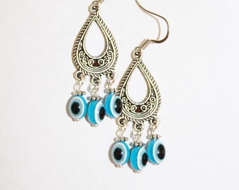 Evil eye earrings, evil eye jewelry, evil eye dangle earrings