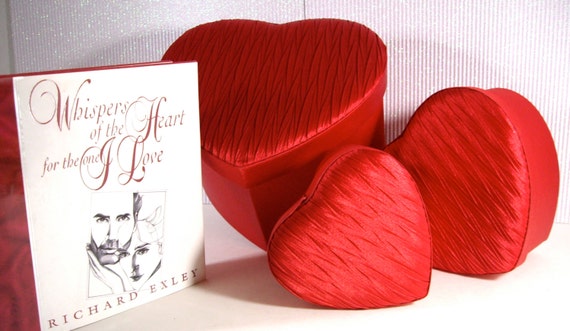 Love Poetry Book and Three Red Satin Hearts 1993