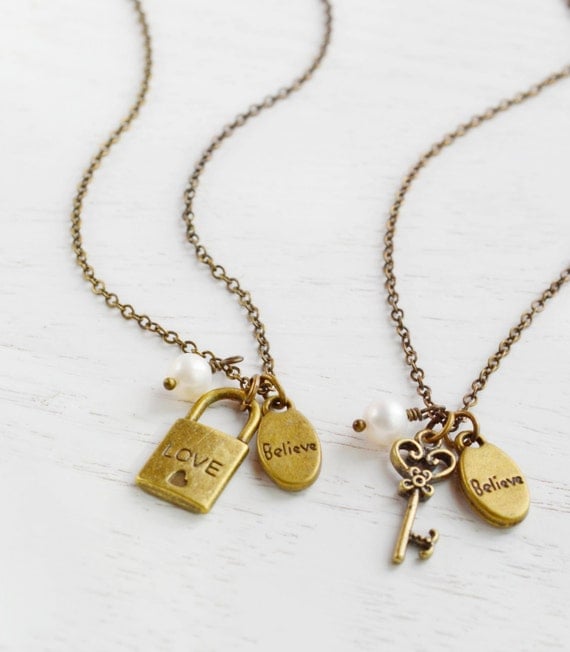 Friendship Key and Lock Necklaces Best Friend Necklace by KimFong