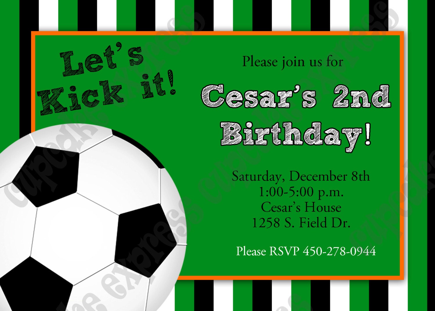 DIY SOCCER Birthday Party PRINTABLE Invitation 5x7 Green