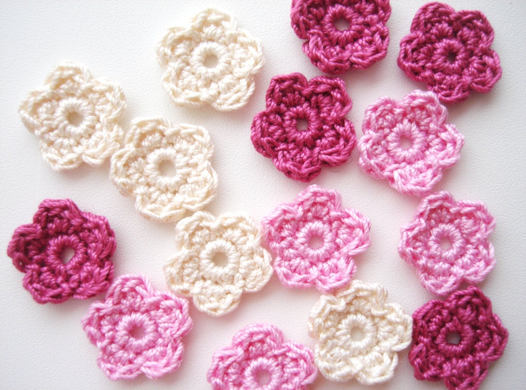 Crochet Flower Appliques Tiny Small Flowers Multi by CrochetPocket