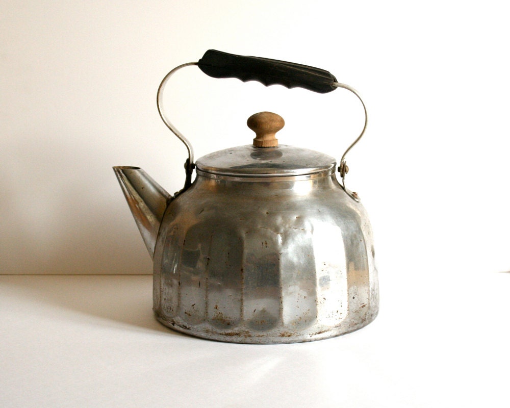 large vintage french kettle rustic aluminum teapot