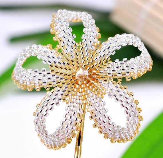 Тропический цветок для волос - серебро и золото Плюмерия - Гавайский цветок заколка