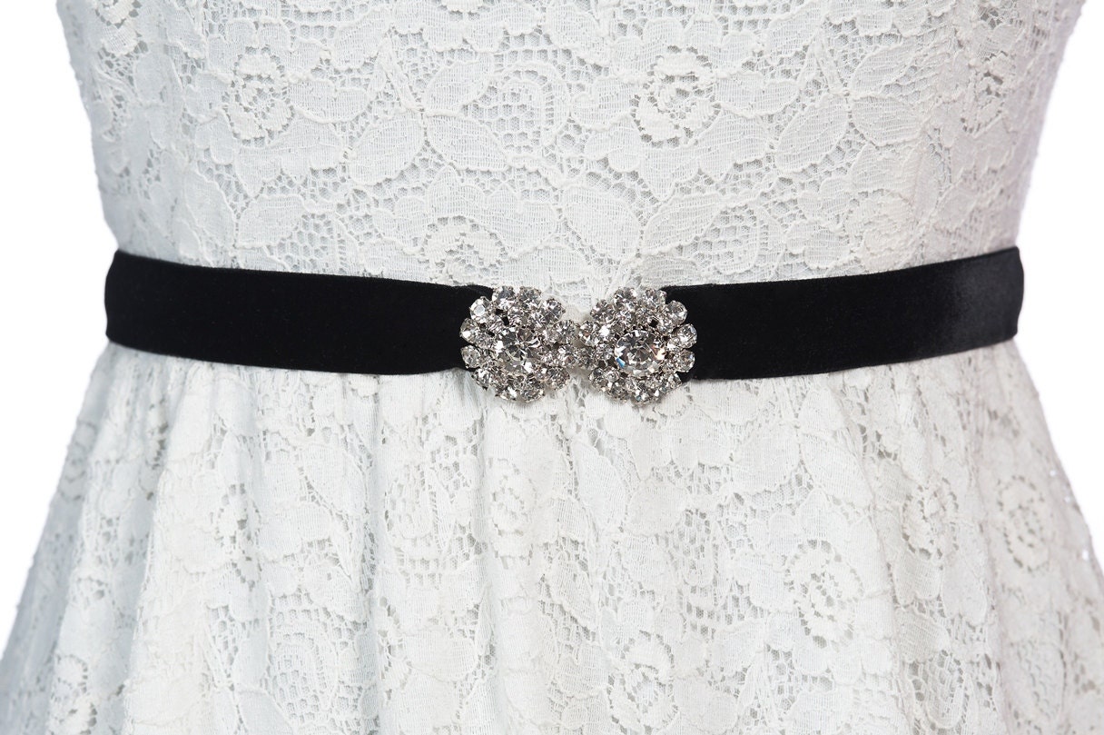 velvet belt with genuine crystal hooks Bridal sash wedding