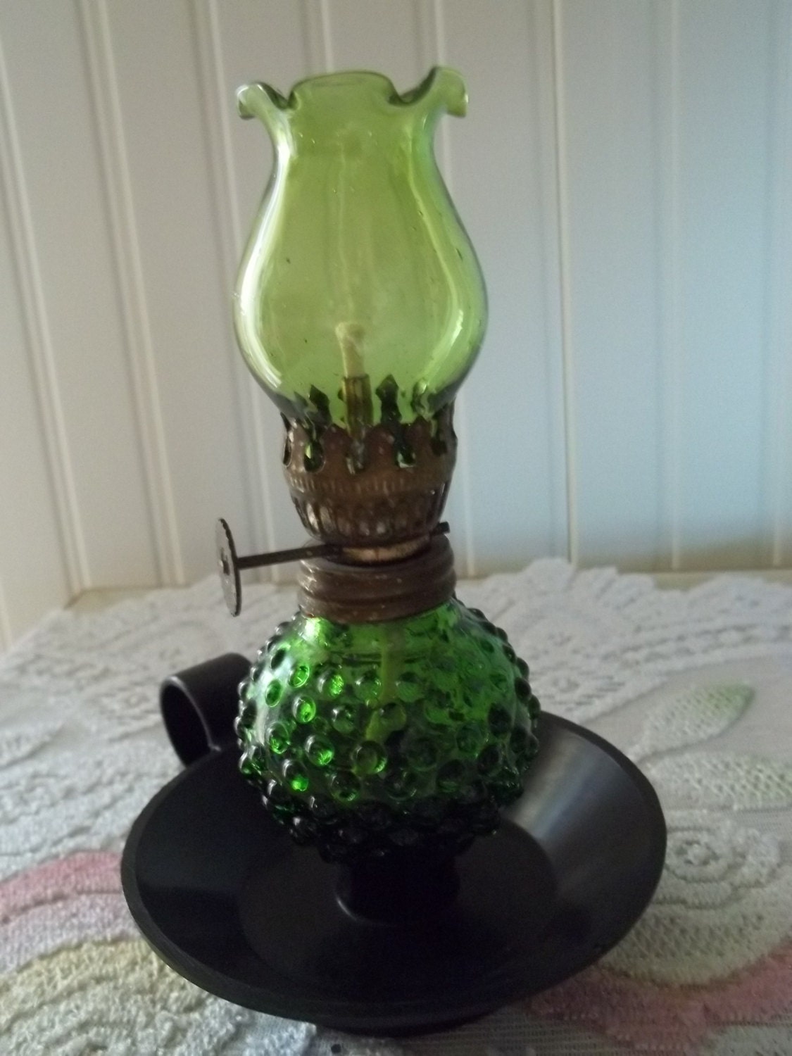 ViNtAgE Green Glass Mini Oil Lamp/Decorative by blissfulfinds