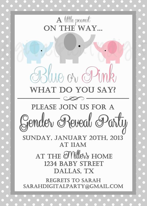 Download Elephant Gender Reveal Party Invitation 4x6 or 5x7 digital you
