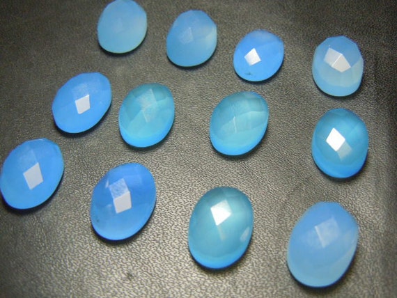 Blue Chalcedony Rose Cut Stone Calibrated 10x14MM Oval 10Pc