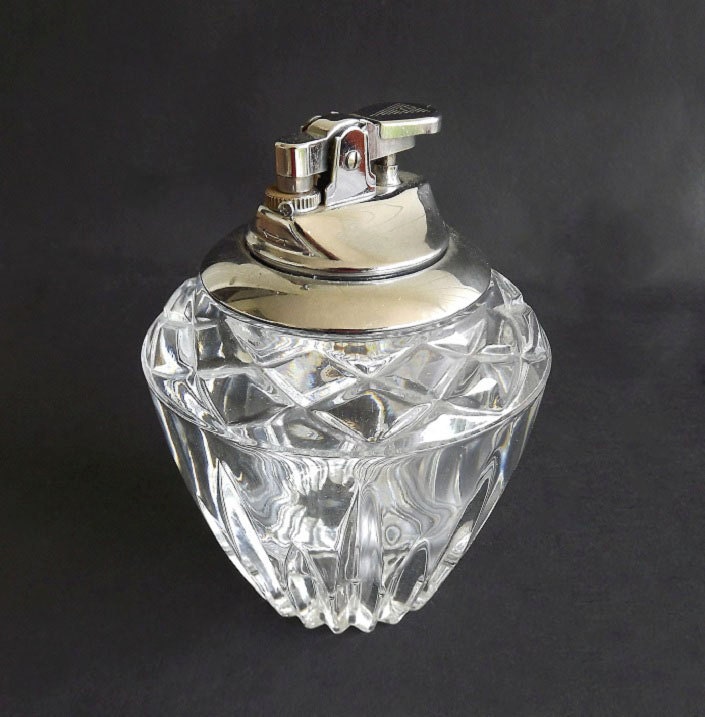 Vintage Table Top Cigarette Lighter Crystal Made in Japan