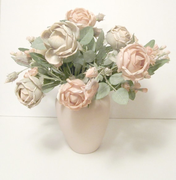 Peach & Green Silk Floral Arrangement in A Peach Vase