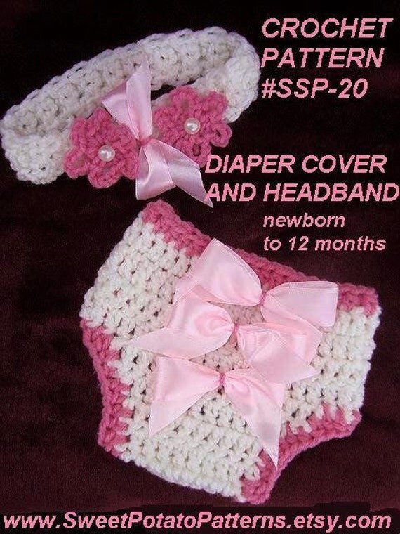 Baby Diaper Cover and Headband Easy CROCHET PATTERN Instant