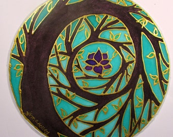 Tree spiral Mandala art,spiritual gift, tree mandala, Tree of Enlightenment, mandala art, tree of life art, silk art, meditation art,wiccan