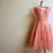 Treasury Item-Striking Vintage 1950s Peach Lace Prom Party Dress w Flower Appliques