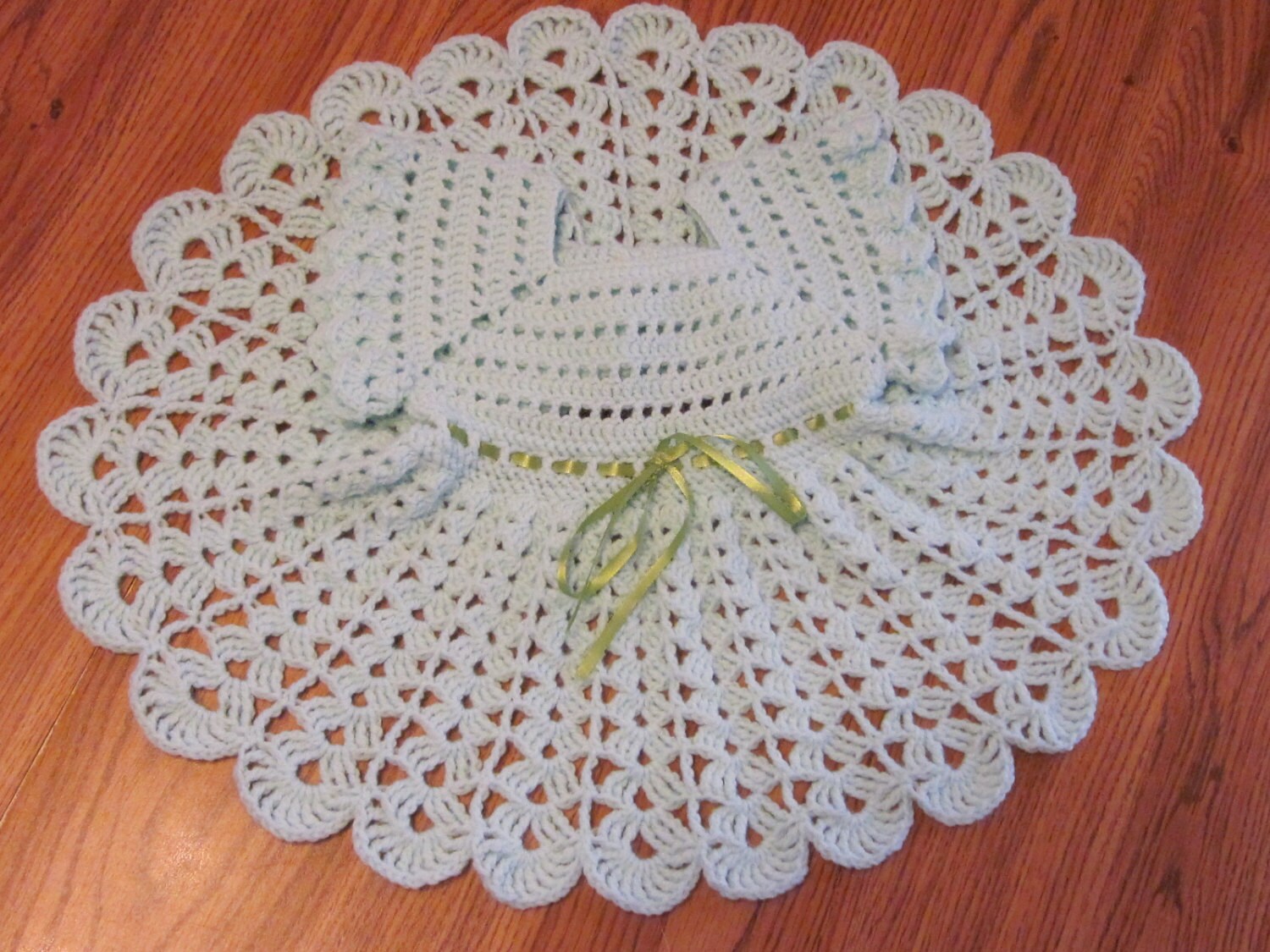 Handmade Pastel Green Baby Crochet Dress Jacket / Sweater