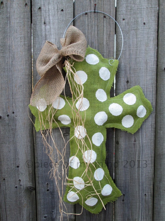 Items similar to Burlap Cross Burlap Door Hanger Apple Tart Green with ...