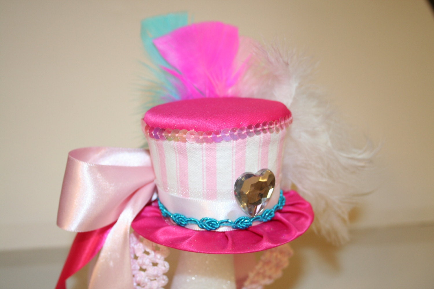 Circus Carnival Mini Top Hat Aqua Pink and by CupcakesCottage